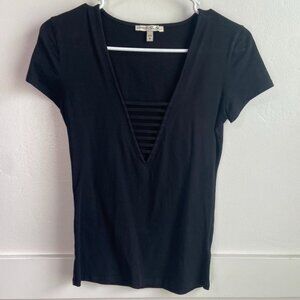 Express One Eleven Strappy Deep V Short Sleeve Shirt